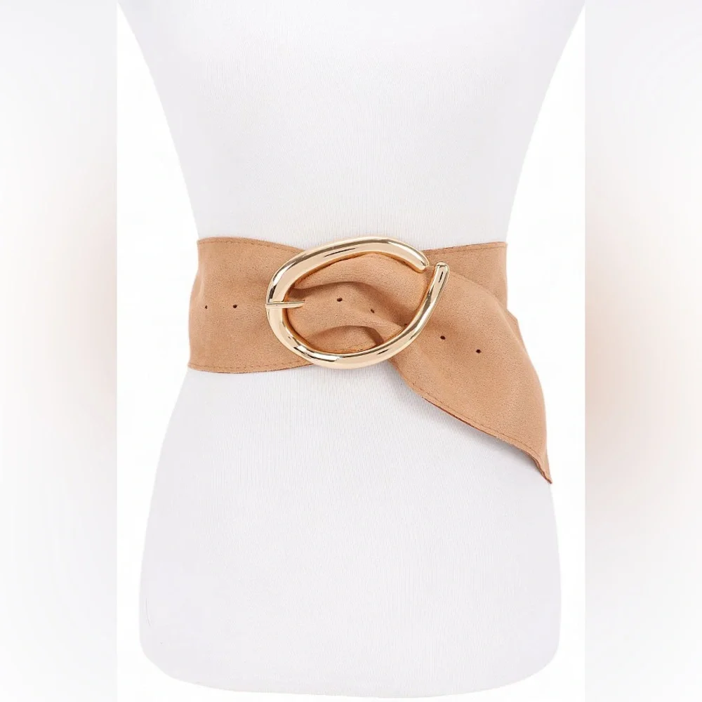 Oversized Black Vegan Suede Statement Belt